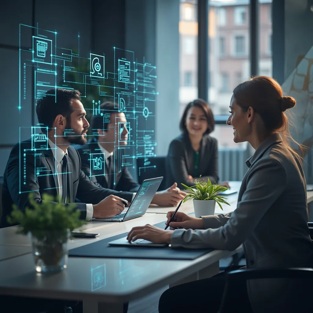 Consultor presentando estrategias de crecimiento a un cliente